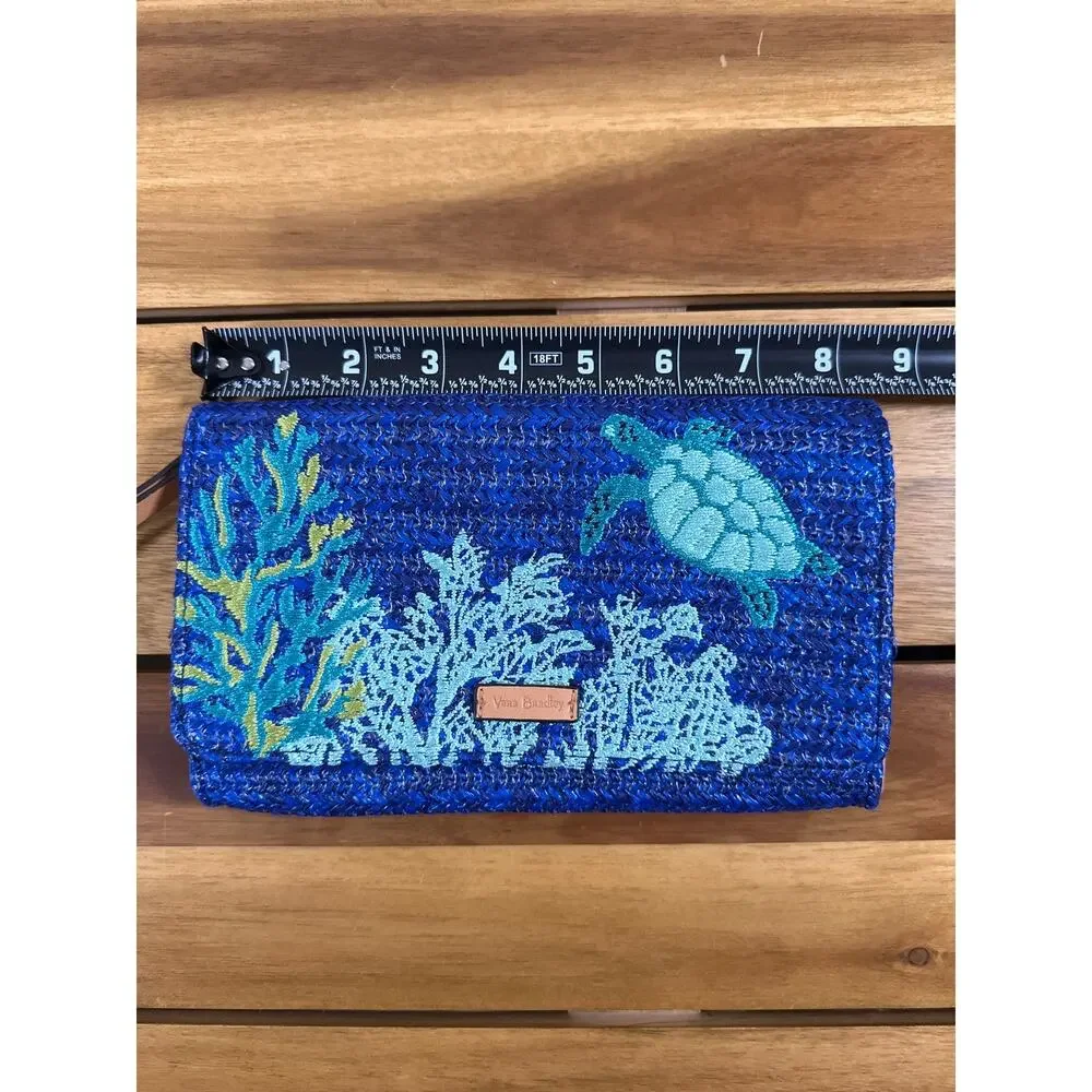 Vera Bradley Blue Raffia Sea Turtle Wallet Wristlet Clutch